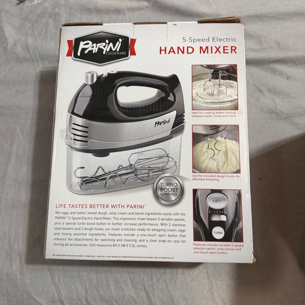 Parini 5-Speed Electric Hand Mixer Black Silver Turbo Boost INV10013 New Box - Picture 3 of 7